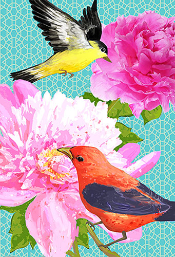 peonies birds